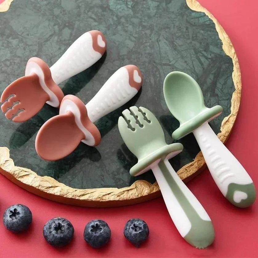 Baby Food Utensil - 아기 숟가락 포크 실리콘 어린이 식기