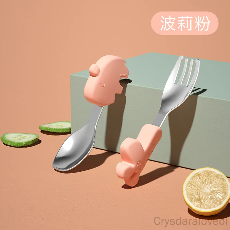 Baby Food Eating - 1setElephant 짧은 포크 스푼 세트 아기