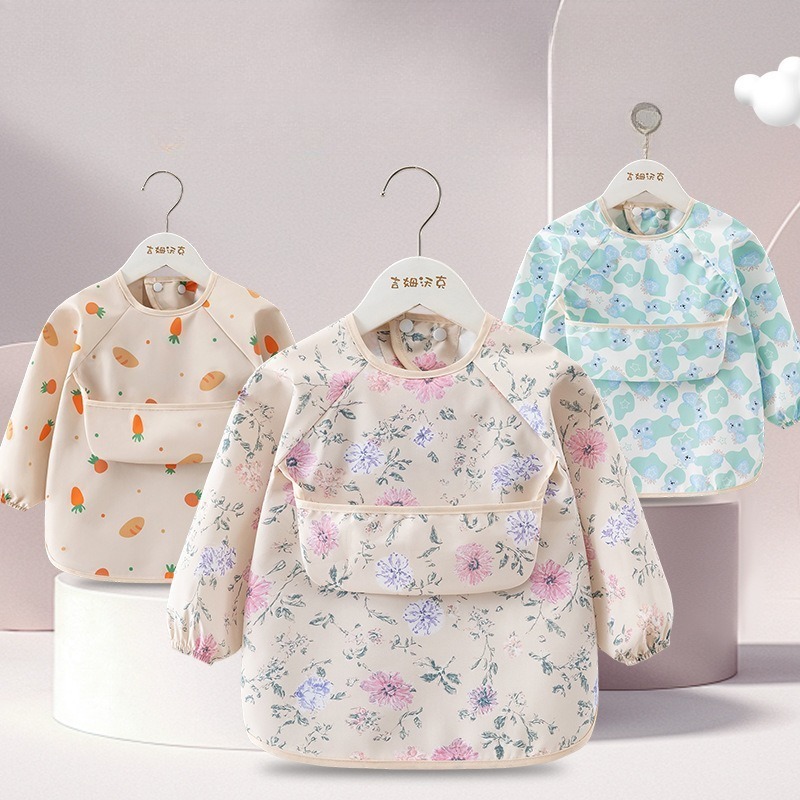 Baby Food Apron - 1PC 아동용 방수 긴팔 턱받이, 밥주머니가