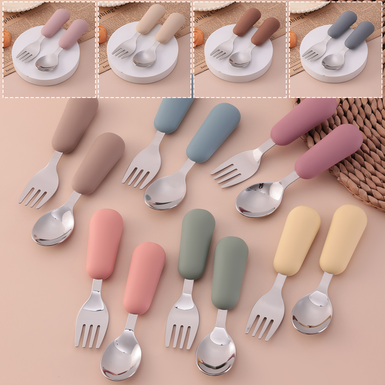컬러 키즈 2PCS 스테인리스 스틸 포크 스푼 아기 식 - Baby Food Utensil 리뷰 및 가격