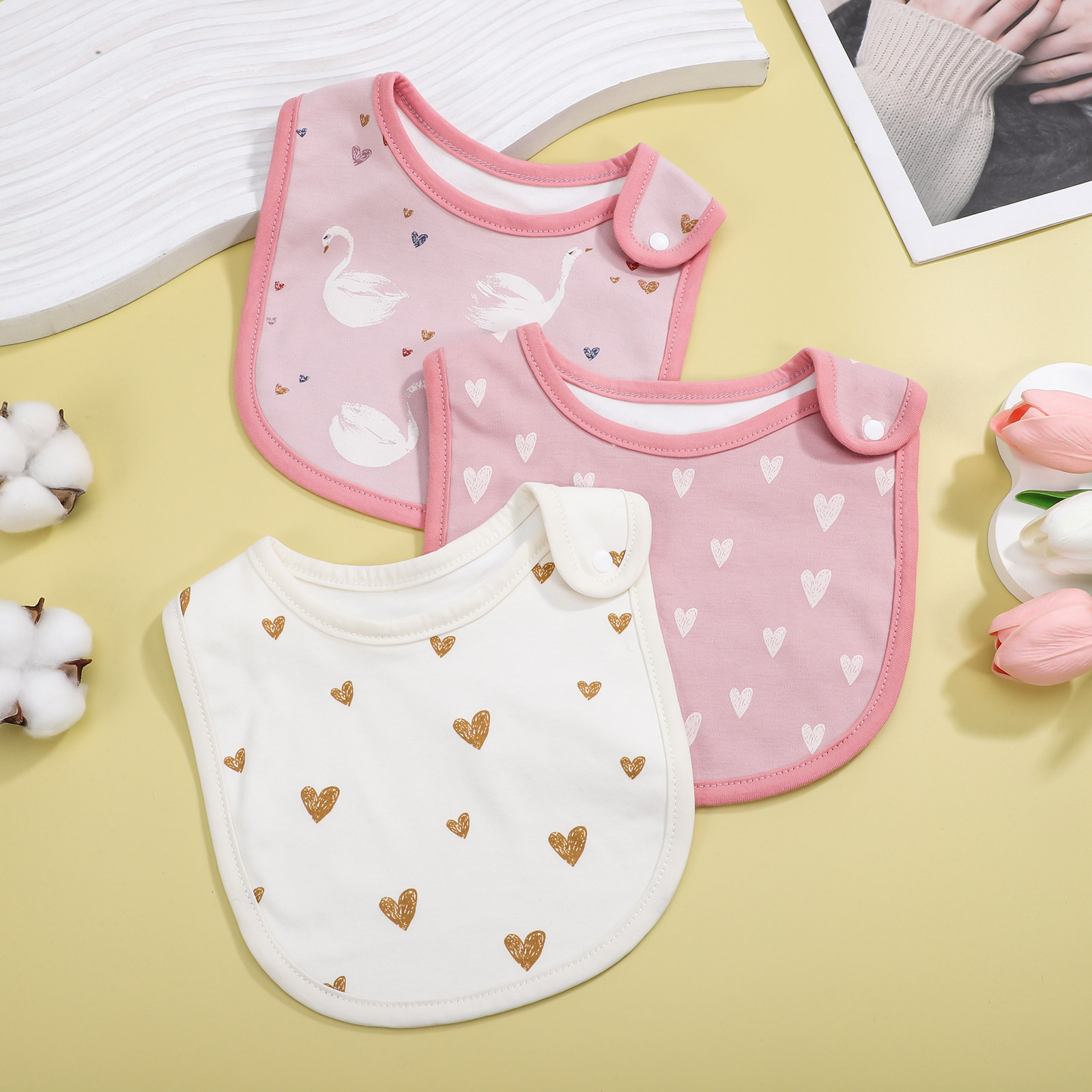 3pcs 코튼 드롤 턱받이 신생아 수유 턱받이 스냅 버 - Baby Food Newborn 리뷰 및 가격