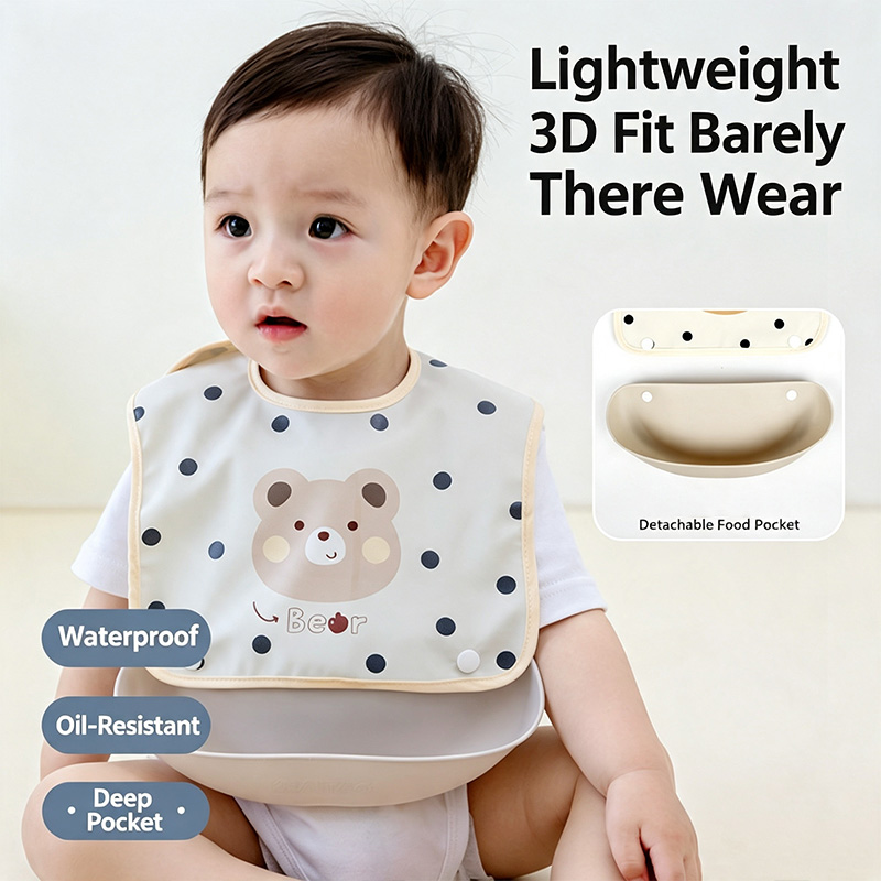 아기 탈부착 가능한 방수 턱받이, 분리형 실리콘 포켓이 - Baby Food Apron 리뷰 및 가격