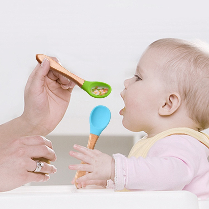 2 개/대 나무 손잡이와 아기 실리콘 숟가락 포크 아기 - Baby Food Utensil 리뷰 및 가격